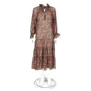 MELLODAY Floral Chiffon Maxi Dress Long Sleeve Boho Fall Fashion Women’s XS /595